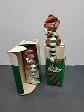 2 Stocking Hangers 1982 Holiday Bear Christmas Teddy Bear Kitsch In Box Vintage 