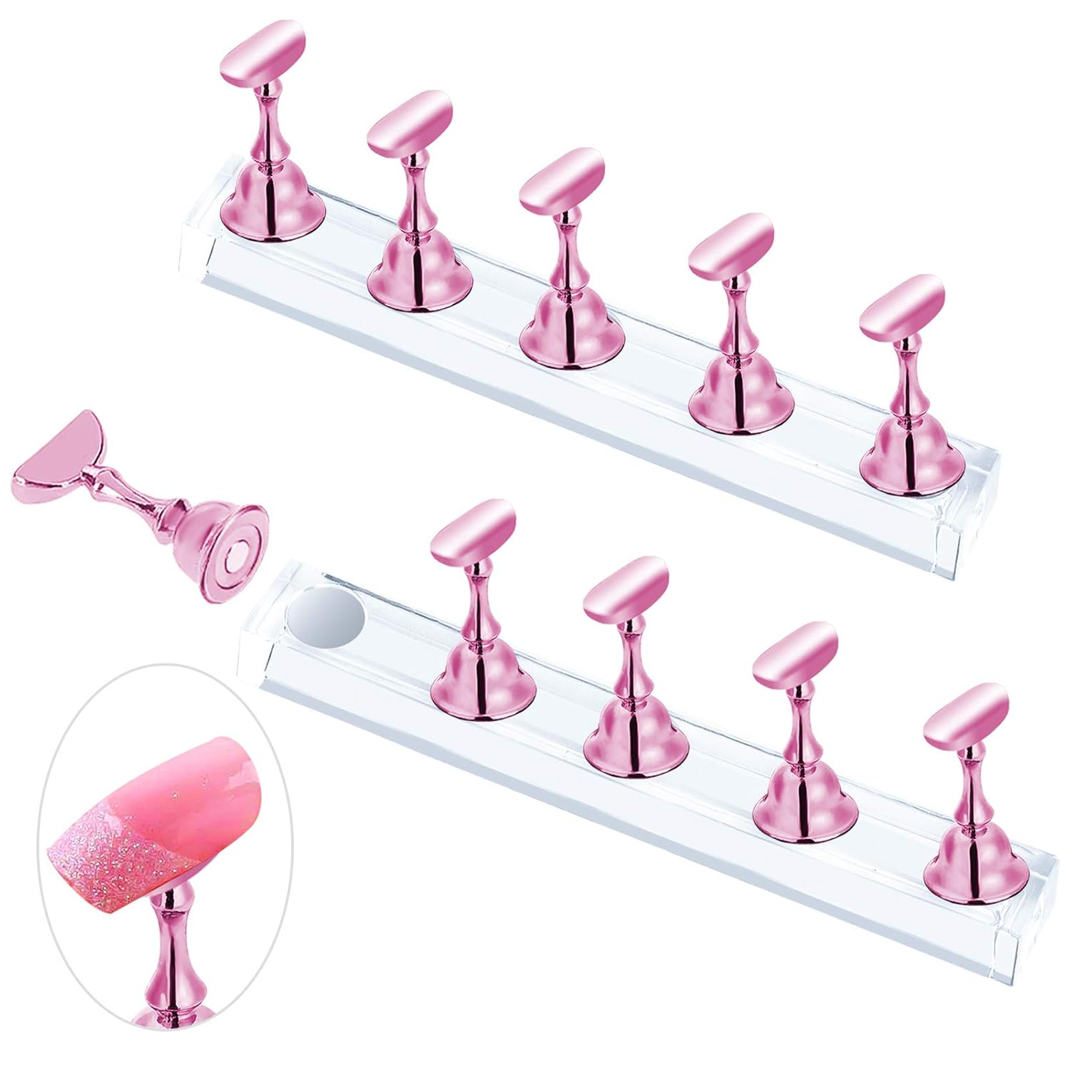 JUSTOTRY 2-Pack Pink Magnetic Nail Stand for Press-On Nails Display