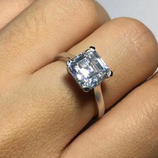 2 Karat Asscher Diamant Verlobungsring Für Frauen Weißgold Finish Silber Gr 56