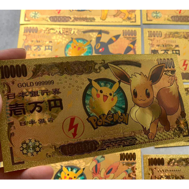 USA Banknoten Pokemon Charmander Eevee 10B Yen Novelty 24K Gold Foil Plated  Note Bill GFN52