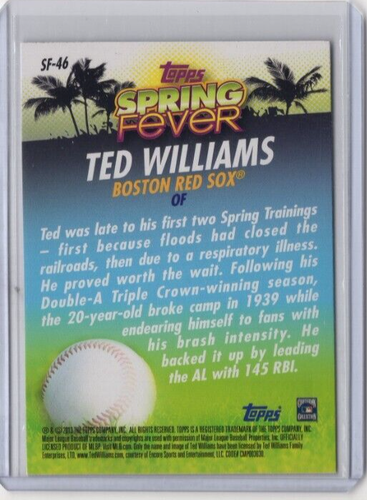 TED WILLIAMS MLB Red Sox 2013 Topps Spring Fever #SF-46 Card - Picture 2 of 2