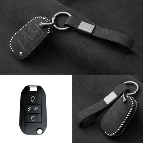 Full Suede Covered Key Fob Remote Protector Holder Cover Case For Peugeot B - Picture 5 of 8