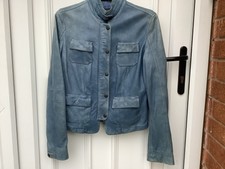 Gant Ladies Beautiful Quality Mid Blue Leather Jacket Size 14