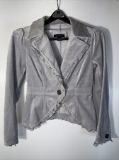 WHITE HOUSE BLACK MARKET Gray Ruffled Velvet Fitted Cropped Blazer Jacket Size 0