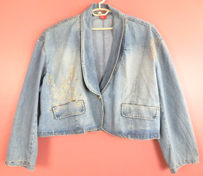 CJ1136- GODDESS Women's Cotton Denim Jean Jacket Long Sleeve Beaded Blue 36