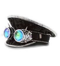 STEAMPUNK - CAPTAIN SEQUIN HAT WITH GOGGLES - BLACK