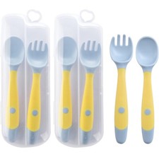 3 Pack Silicone Baby Utensils Spoons Forks Sets with Travel Case - Easy Grip