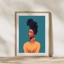 Black Woman Afro Trendy Painting Black Girl Digital Wall Art Poster Decor