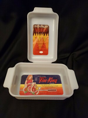 NEW Vintage Fire King  Anchor Hocking LABEL Dish Lot - advertising