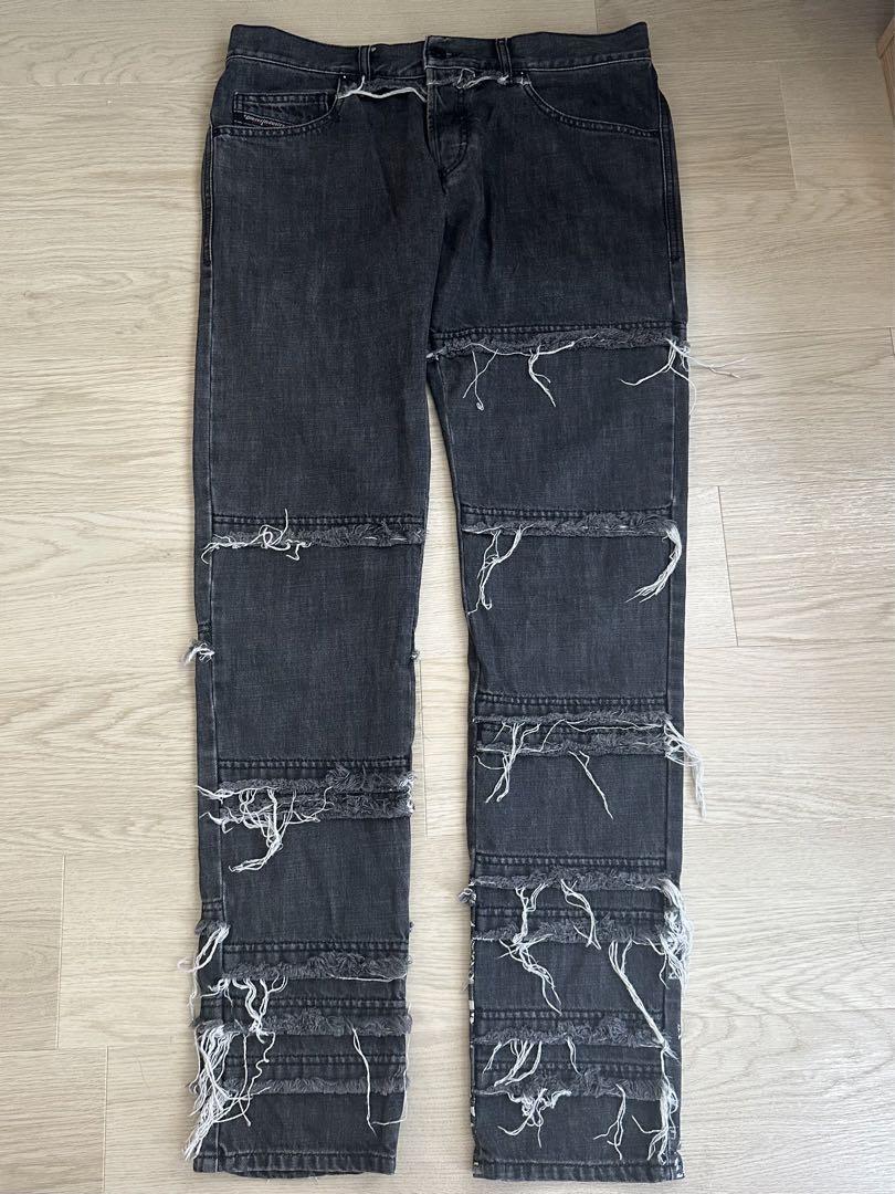 Diesel Men L Denim Pants Damaged Jeans Skinny Embroidery