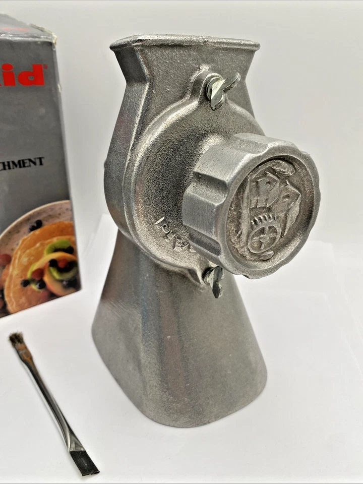Accesorio mezclador molino de granos KitchenAid vintage todas las piezas metálicas en caja original Foto 3 de 4