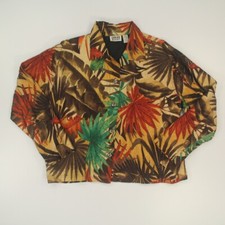 Chico's Design Silk Light Jacket Size 2 Large Palm Leaves Beaded Wearable Art