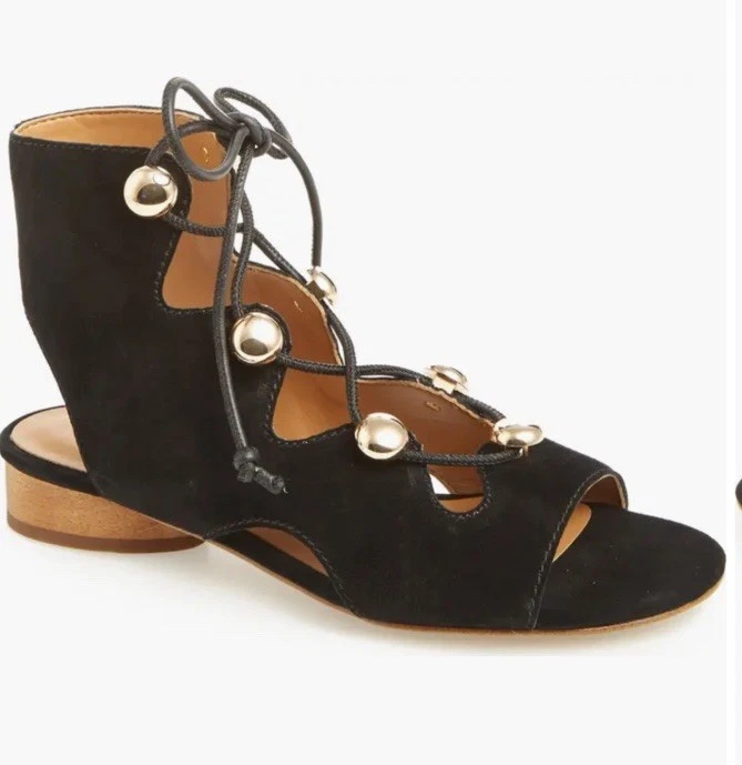 NEW REBECCA MINKOFF Sandals  8.5 Black Suede Kyla Ghillie  Lace-up Open Toe $110 - Image 3 of 4
