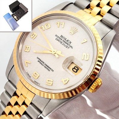 Rolex Datejust 36mm 16233 Cream Jubilee Arabic Yellow Gold/Steel Jubilee Watch