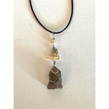 Soft Brown Sea Glass  Shell Pendant Necklace with Pink Pearl