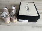 J SLIDES Pink Raoul Espadrilles Pom Pom Accent Metallic Leather Sneaker Sz 7.5 — photo 1