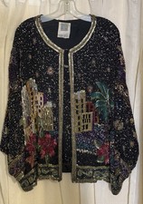 1980s Kazar  Arabian Nights Sequined And Beaded Silk Evening Jacket/shell XL