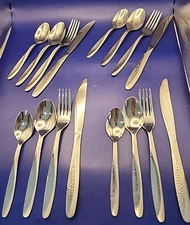 Stainless Lot of 16 Pieces / 4 Place Settings Glossy Hammered w/ curve Flatware