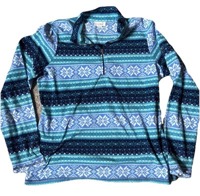 L.L. Bean 1/4 Zip Light Fleece Pullover Nordic Blue Snowflake Women's Small