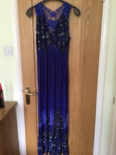 One size sleeveless maxi dress stretch crochet back royal blue pattern