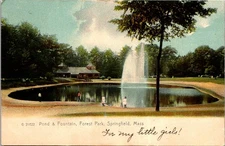 Springfield Massachusetts Forest Park  Pond & Fountain Rotograph Postcard  31276