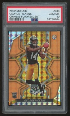 2022 Panini Mosaic George Pickens RC Orange Fluorescent /25 #318 PSA 10