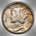 1937 D Mercury Silver Dime CACG MS65FB Amazing Toning Original! CAC Is Tough