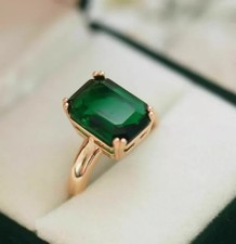 2Ct Emerald Cut Lab-Created Green Emerald Engagement Ring 14K Yellow Gold Plated