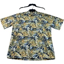 Pierre Cardin Button Down Shirt Mens Size Medium Blue Green Floral Short Sleeve