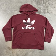 Adidas Hoodie Youth Medium Burgandy Sports Logo Athleisure Preowned