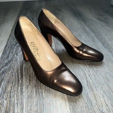 VNTG metallic bronze Ferragamo leather pumps