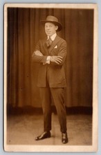 Stylish Young Man in Hat and Gloves – Chicago Studio c1910 – RPPC Postcard