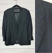Canali Mens Blazer Gray Check Wool Suit Jacket Italy Cupro Lined Classic 48R