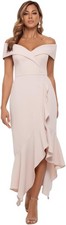 Xscape Women's Short Sleeve Beaded Illusion Neckline Ruched Gown, 8, Blossom