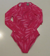 HURLEY Womens Swim Suit Pink One Piece Long Sleeve Rashguard Sz Medium NWT