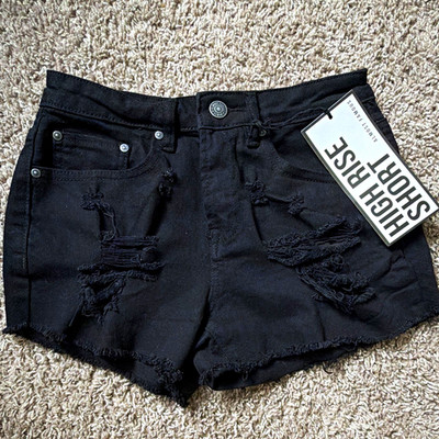 Almost Famous High Rise Black Cut Off Denim Shorts Stretch Pockets Juniors 3