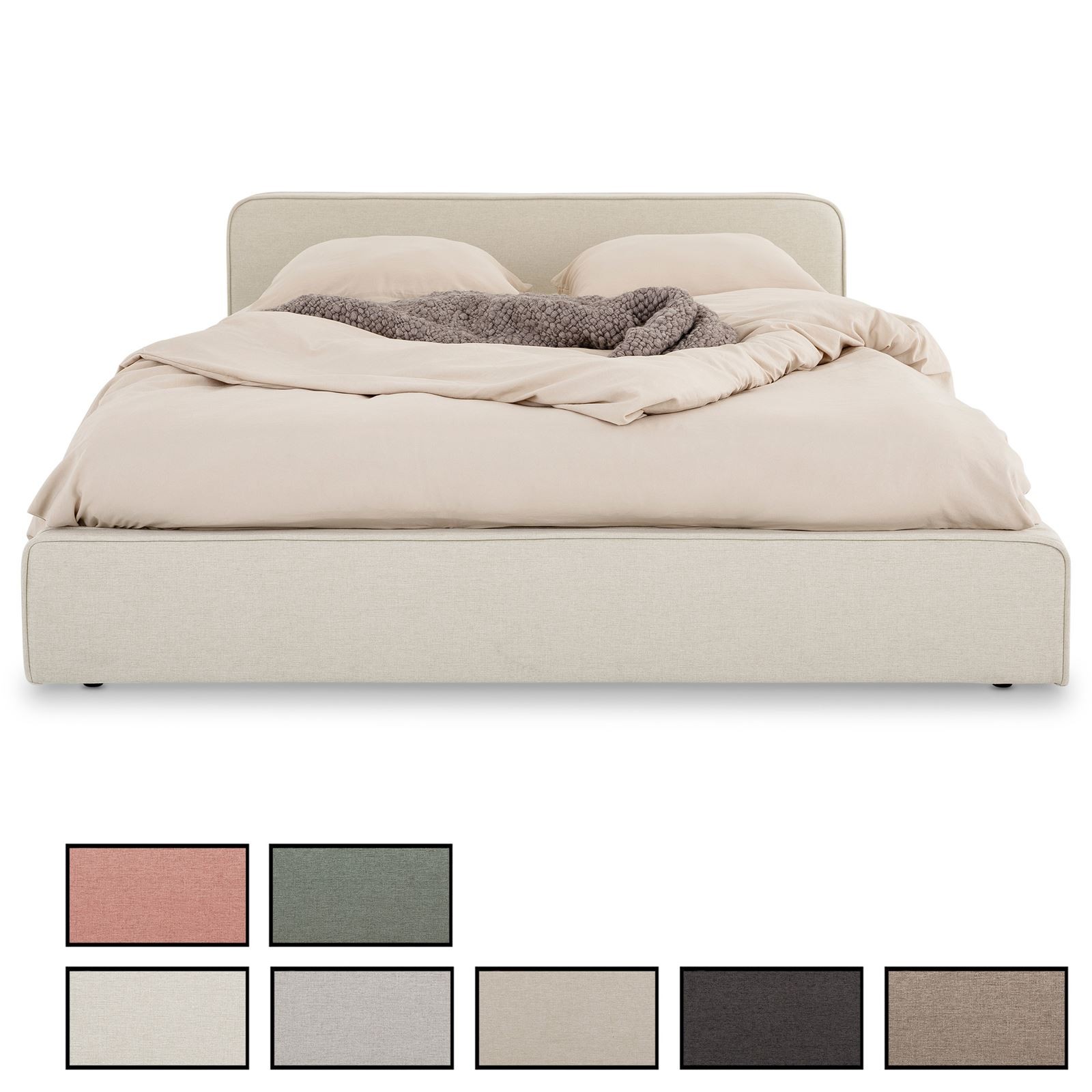 Lit double 140x190 capitonné tissu moderne cadre sommier lattes adulte