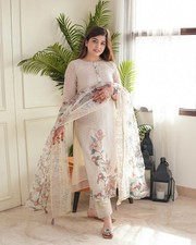 Women  s Pakistani Style 3 Piece Suit Floral Embroidered Lawn Salwar Kameez