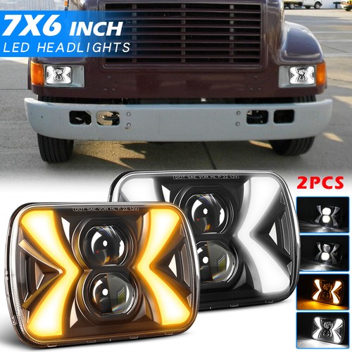Pair 7x6" 5x7" Led Headlights for International Harvester 4700 4800 4900 8100