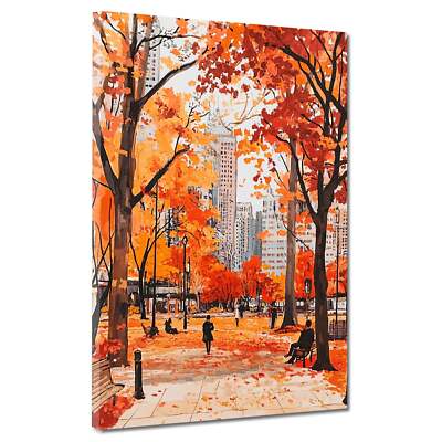 Städte New York Herbst Bäume Skyline modern Leinwandbild Wandbild XL Wanddeko