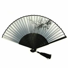 Wrapables Silk Handheld Folding Fan with Protective Sleeve, Gray Cherry Blossoms