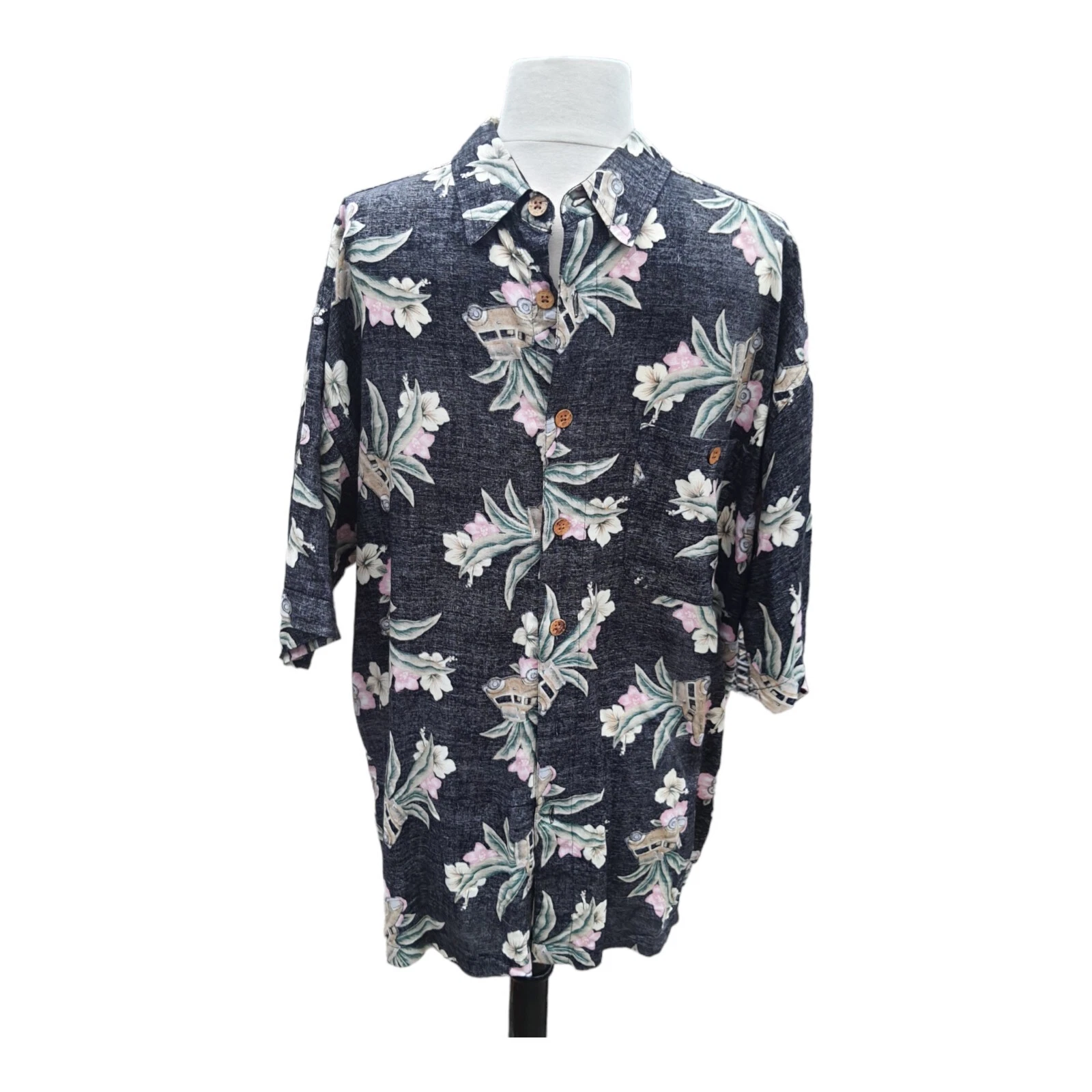 Mens XL Hawaiian Shirt Button Up Inside Out Subtle Reverse Print Camp 100% Rayon