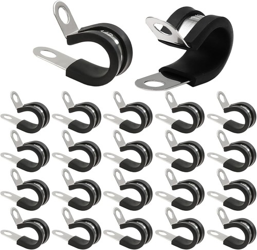 25 PCS 1/2 Inch Cable Clamps, Rubber Cushioned Insulated Clamp, Stainless Steel