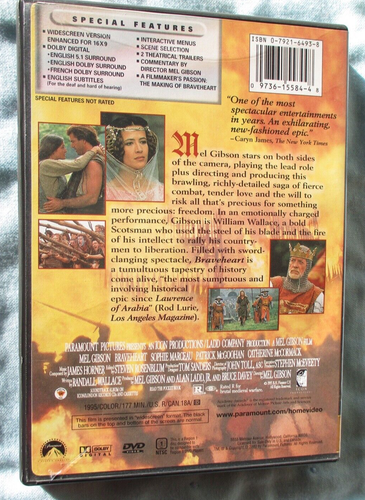 Braveheart (1995) DVD Mel Gibson Sophie Marceau Patrick McGoohan Medieval Epic - Picture 2 of 4