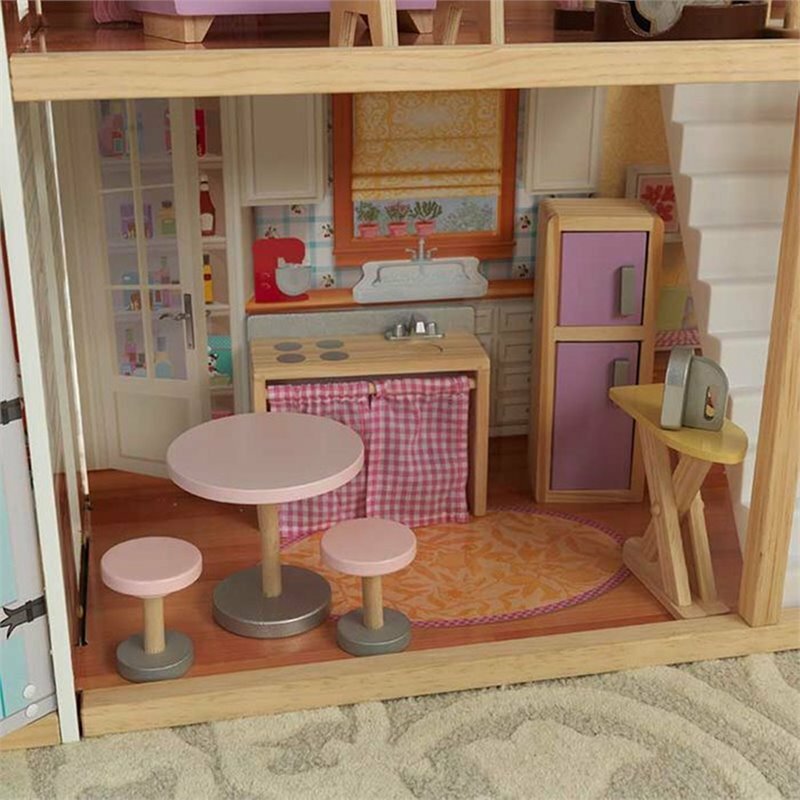 Kidkraft 34 Piece Grand View Mansion Dollhouse In Pink And Natural
