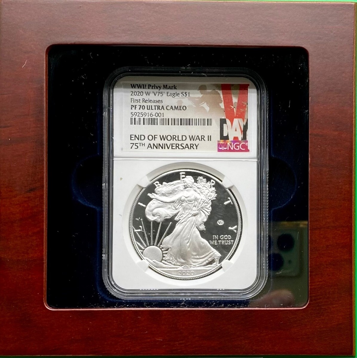 2020 W End of World War 2 WW2 V75 Privy Silver Eagle PR70