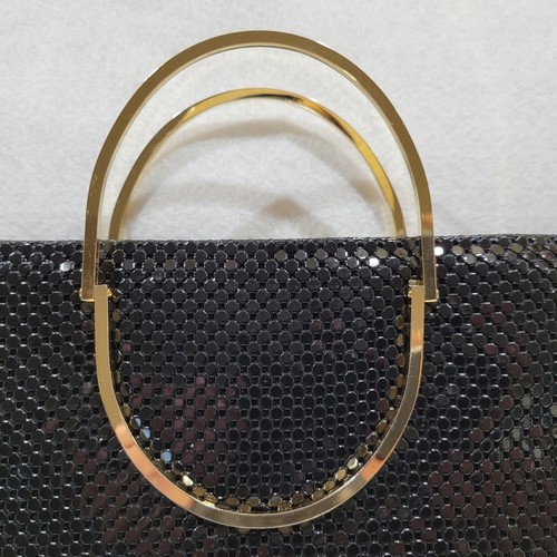 Elegant Black Metal Mesh Evening Bag with Gold Handles Ashley Moore Purse - Picture 16 of 20