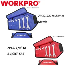 WORKPRO 7PCS Super-Thin Open End Wrench Set SAE/Metric w/Roll-up Organizer Pouch