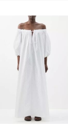 MATTEAU Off Shoulder Broderie Maxi Dress Sz 2 / 8 White - Picture 2 of 10
