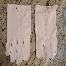 Vintage Size XXL Beige Stretch Fabric Formal 9.5" Long Gloves Beaded Embroidered